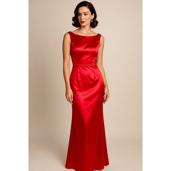 NWT WATTERS AND WATTERS red long formal boat neck v back dress size 8 prom - Picture 1 of 8